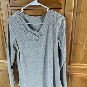Ribbed Tan Sweater with Button Detail